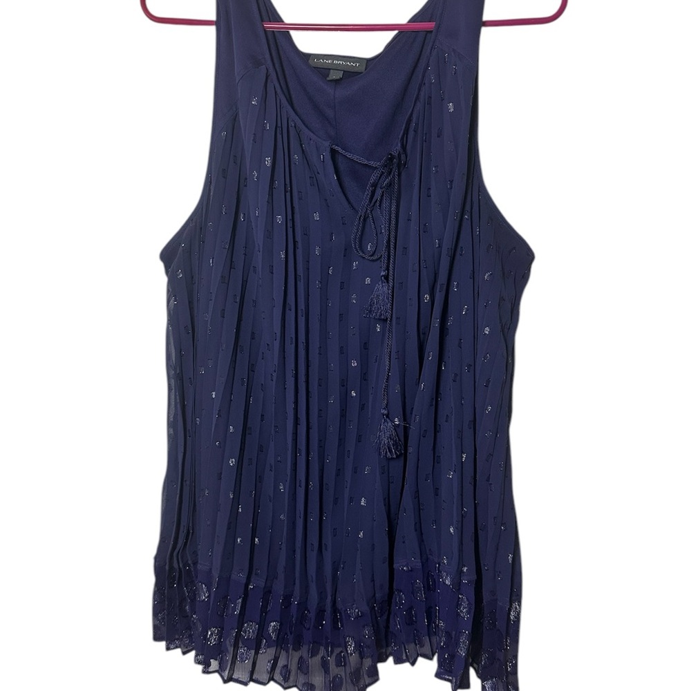 Lane Bryant Purple Tie Neck Sleeveless Pleated Blouse sz 26